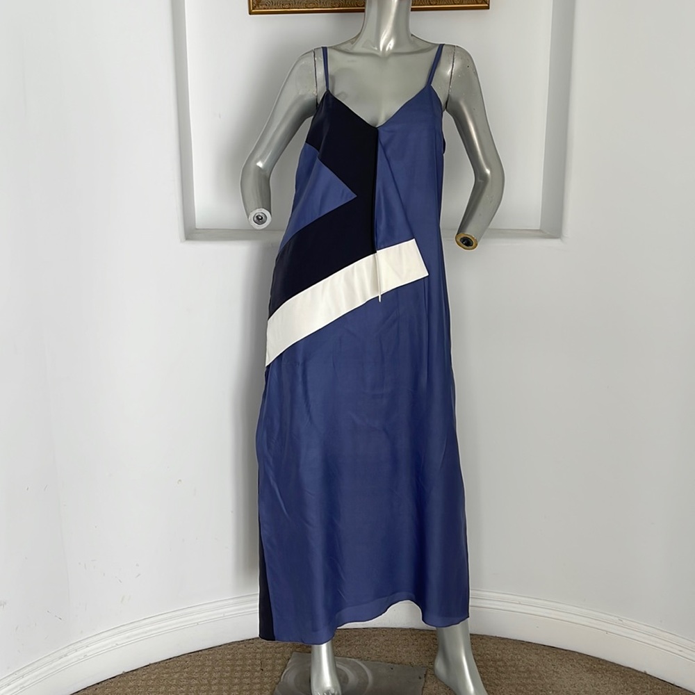 Etienne Aigner Women's Color Block Blue Black White Silk Casual Work Midi Dress